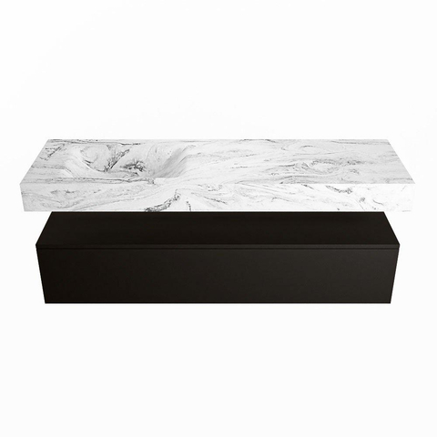 Mondiaz ALAN-DLUX Ensemble de meuble - 150cm - meuble Urban mat - 1 tiroir - Lavabo Cloud Glace suspendu - vasque Gauche - 1 trou de robinet SW805416