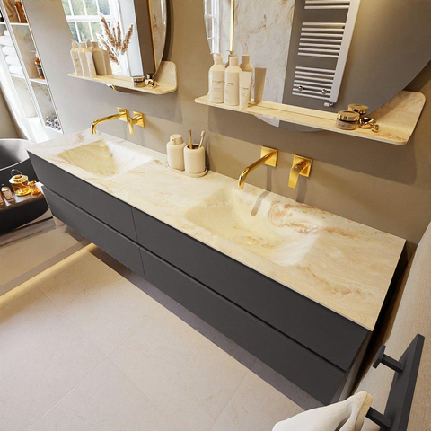 MONDIAZ VICA-DLUX Ensemble meuble de salle de bains - 200cm - meuble sous-vasque dark grey - 4 tiroirs - lavabo encastré cloud double - sans trous de robinet - version haute 60cm - frape SW1088892