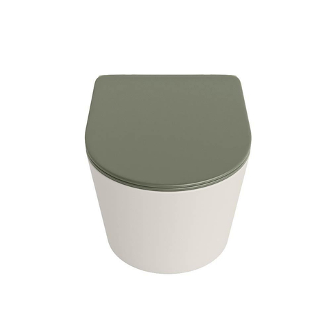 Mondiaz LAVIE hangtoilet – spoelrandloos – 36 x 53 cm – met softclose zitting – Linen (offwhite), zitting Army (groen) SW1208574