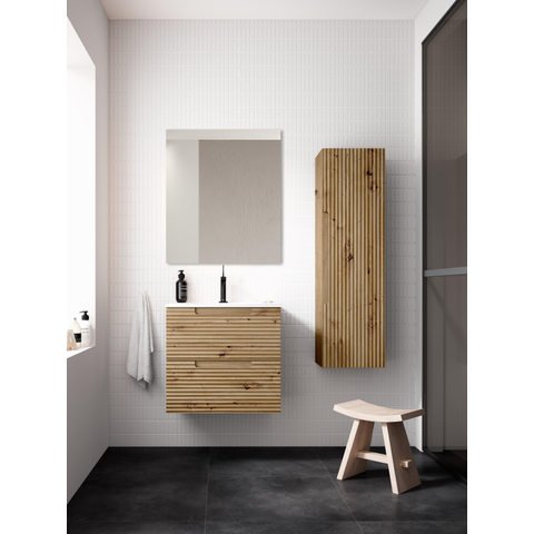 Saniclass Prime Balance Meuble de salle de bain - 60x55x45cm - 1 vasque ovale en céramique blanc - 1 trou de robinet - 2 tiroirs - miroir rectangulaire - chêne rustique SW1159464