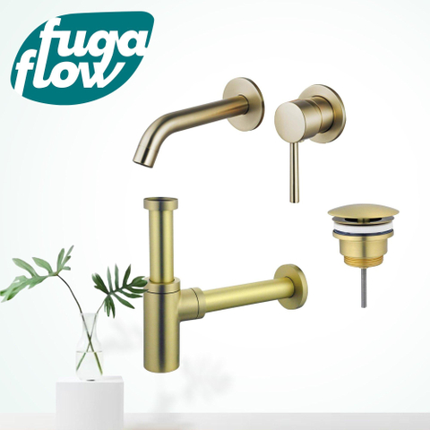 FugaFlow Eccelente Sobrado Slim Kit mitigeur lavabo - robinet encastrable - bonde nonobturable - siphon design - PVD Laiton brossé SW1124191