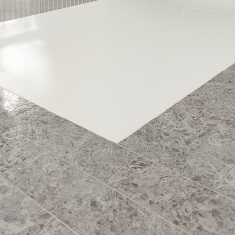 Villeroy & Boch Ecora douchebak - 160x100x4.5cm - afvoer korte zijde - stone white (wit) SW1558962