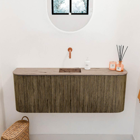 Mondiaz JOYA-DLUX 113.2cm toiletmeubel - ronding links en rechts kleur Dusk - Wastafel FAYE positie Midden Zonder kraangat kleur Arena. SW1425790