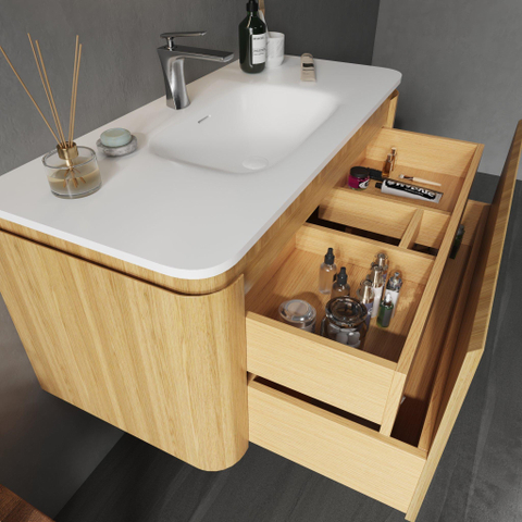 Royal Plaza Terra Ensemble meuble de salle de bains - 100x46.2x46cm - vasque en solid surface blanc mat - 1 vasque - 1 trou de robinet - 2 tiroirs - sandwood (chêne clair) SW1447025