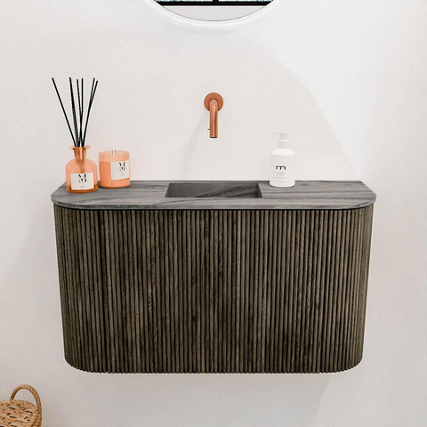 Mondiaz JOYA-DLUX 73.2cm toiletmeubel - ronding links en rechts kleur Shadow - Wastafel FAYE positie Midden Zonder kraangat kleur Sombra. SW1425237