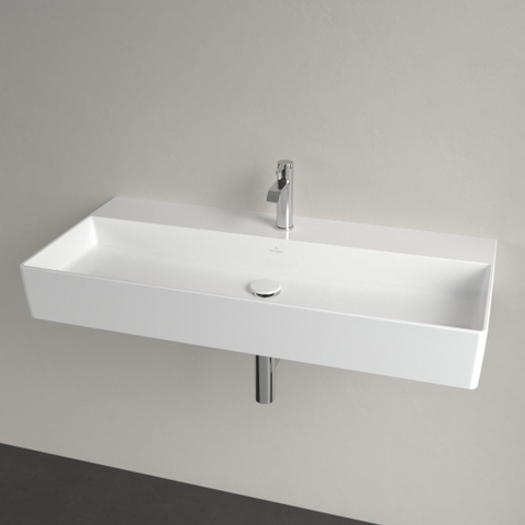 Villeroy & Boch memento 2.0 wastafel - voor handdoekhouders - 100x47cm - zonder overloop - 1 kraangat CeramicPlus - White Alpine (glans wit) SW358460