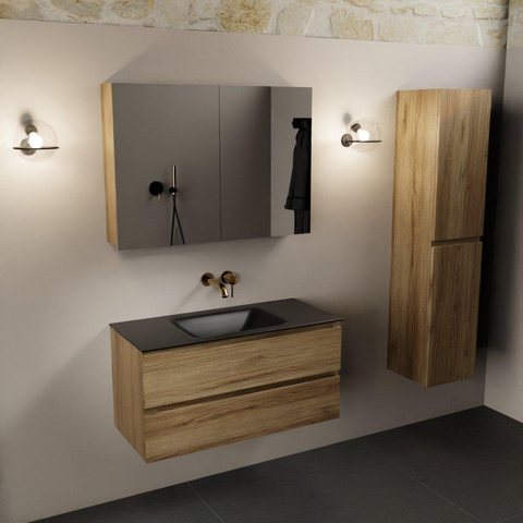 Mondiaz Aivy badmeubelset - 100x45x50cm - 0 kraangaten - 1 wasbak urban Solid surface - Midden - 2 lades - Met spiegelkast - Melamine Chai SW892435