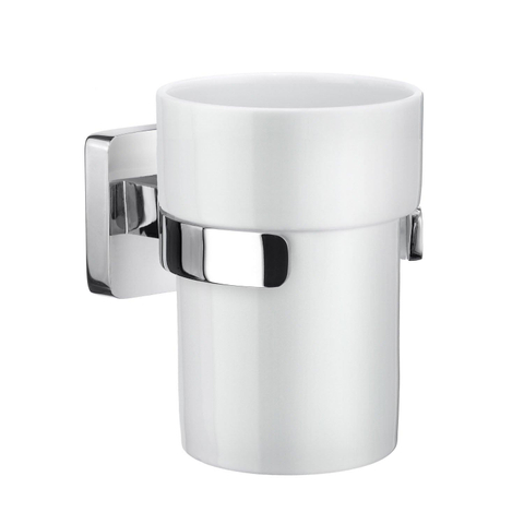 Smedbo Ice Bekerhouder met glas vierkant chroom porselein SHOWROOMMODEL SHOW25468