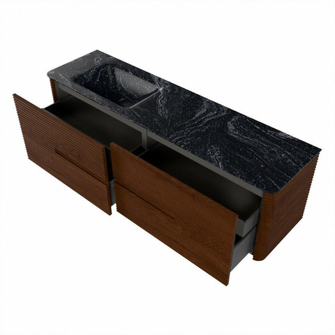 Mondiaz CIRO-DLUX Meuble de salle de bains - 170x45x50cm - vasque solid surface Lava - 1 lavabo à gauche - sans trous de robinet - 4 tiroirs - Ruby SW1531612