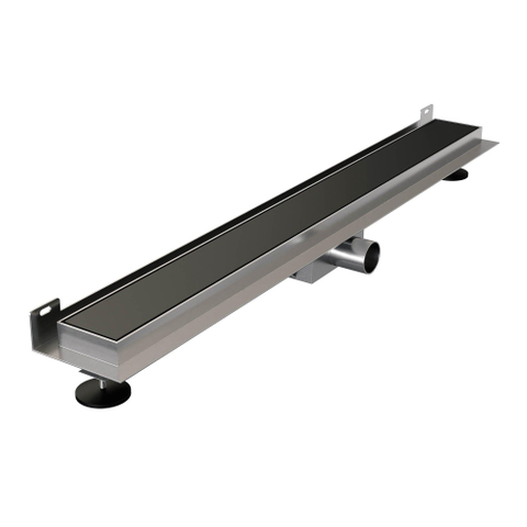 Brauer Caniveau de douche - 70x7.5cm - rebord mural - grille à carreler réversible - acier inoxydable - noir mat SW771577