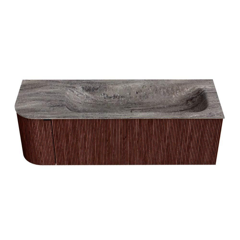 MONDIAZ KURVE-DLUX 135cm badmeubel ronding Links kleur Ruby met 1 lade en 1 deur. Wastafel BIG MEDIUM Rechts zonder kraangat Oza. SW1432797