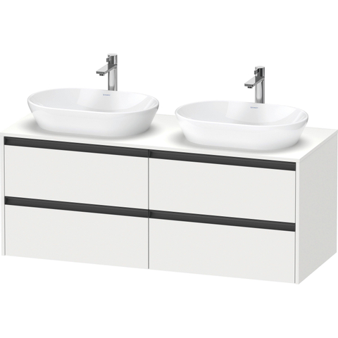 Duravit Ketho.2 Wastafelonderbouwkast - inclusief consoleplaat - met 4 laden - voor dubbele waskommen - 140x55x56.8cm - met handgrepen antraciet - wit mat SW772887