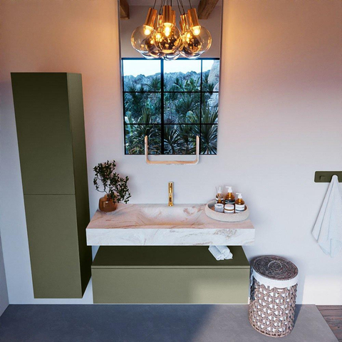 Mondiaz ALAN-DLUX Ensemble de meuble - 110cm - meuble Army mat - 1 tiroir - Lavabo Cloud Frappe suspendu - vasque Centre - 1 trou de robinet SW805486