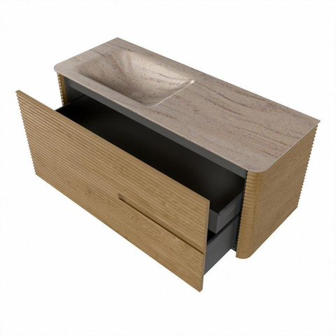 Mondiaz CIRO-DLUX Ensemble de meubles de salle de bains - 120x45x50cm - lavabo en solid surface Saba - 1 vasque à gauche - sans trous de robinet - 2 tiroirs - Chêne SW1531187