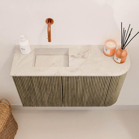 Mondiaz JOYA-DLUX 71.6cm toiletmeubel - ronding rechts kleur Dusk - Wastafel FAYE positie Links Zonder kraangat kleur Frappe. SW1423099