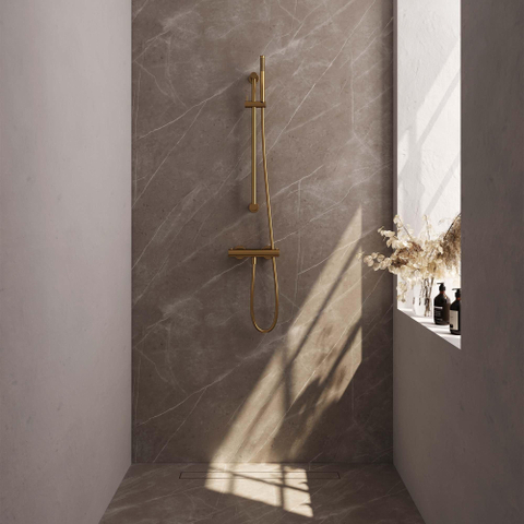 Brauer Gold Edition Ensemble de douche thermostatique avec barre curseur et douchette Stylo 1 jet flexible lisse 150cm Or brossé PVD SW1164646