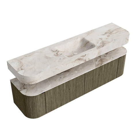MONDIAZ THOR-DLUX 180cm meuble de salle de bains arrondi gauche + droite couleur Shadow avec 2 tiroirs et 2 portes. Vasque suspendue CLOUD Milieu 1 trou de robinet couleur Frappe. SW1466070