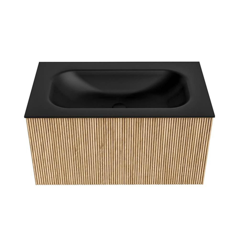 MONDIAZ KURVE Meuble de salle de bains 80 cm couleur Oak avec 1 tiroir. Lavabo BIG SMALL central sans trou de robinet Urban. SW1138355