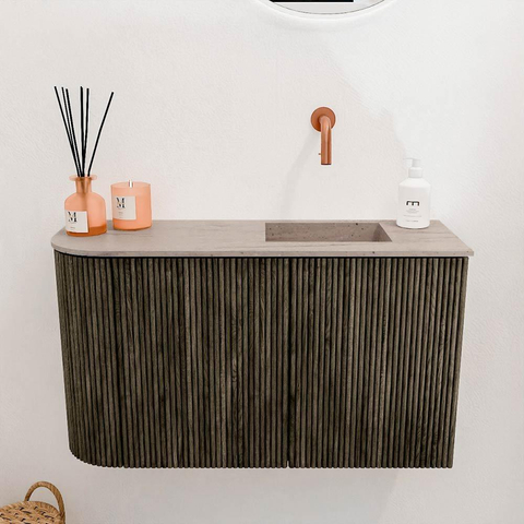 Mondiaz JOYA-DLUX Meuble WC 71,6 cm - arrondi à gauche couleur Shadow - Lavabo FAYE position à droite sans trou de robinet couleur Saba. SW1425135