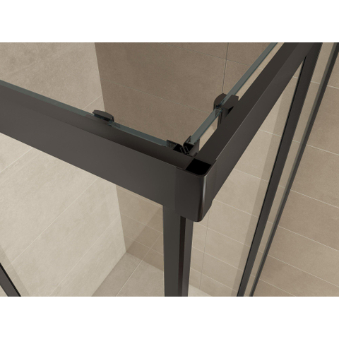 Wiesbaden Skyline hoekinstap cabine met 2 schuifdeuren 800 x 800 x 2000 x 8 mm nano helder glas/mat zwart SW440363