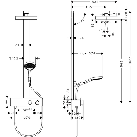 Hansgrohe RainFinity Showerpipe - 250 - 1jet - ecosmart - met ShowerTablet - 350 - hoogglans chroom SW918322