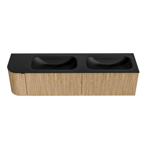 MONDIAZ KURVE 175cm meuble de salle de bains avec module 25 L couleur Oak avec 2 tiroirs et 1 porte. Lavabo BIG SMALL double / droit 2 trous de robinet Urban. SW1138459