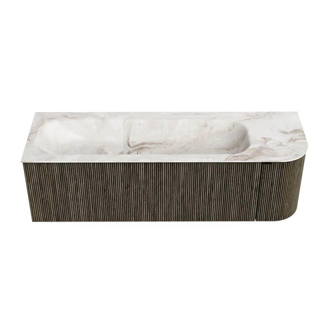 Mondiaz KURVE-DLUX Ensemble meuble de salle de bains - 145x46x40cm - 1 tiroir - 1 porte - lavabo solid surface - gauche - 1 trou de robinet - Shadow SW1414371
