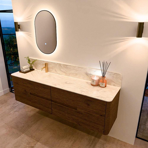 Mondiaz CIRO-DLUX Ensemble de meubles de salle de bains - 180x45x50cm - Plan vasque solid surface Ostra - 1 vasque à gauche - 1 trou de robinetterie - 4 tiroirs - Dusk SW1533449