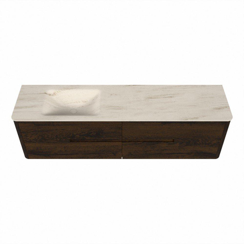 Mondiaz CIRO-DLUX Badkamermeubelset - 180x45x50cm - Solid surface wastafel Meli - 1 wasbak Links - 1 kraangat - 4 lades - Walnut SW1530532