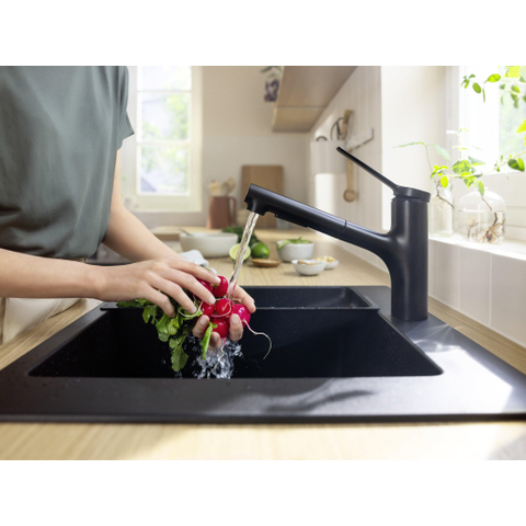 Hansgrohe Zesis m33 1 greeps keukenkraan - 150 metalen uittrekbare. vuistdouche - 2jet - mat zwart SW918714