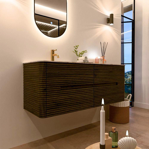 Mondiaz CIRO-DLUX Badkamermeubelset - 130x45x50cm - Solid surface wastafel Meli - 1 wasbak Links - 1 kraangat - 4 lades - Shadow SW1532515
