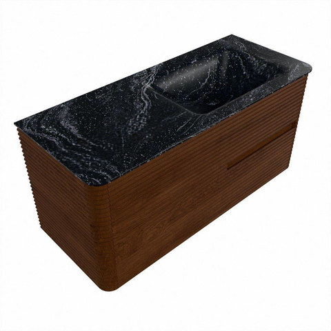 Mondiaz CIRO-DLUX Ensemble meuble de salle de bains - 110x45x50cm - Vasque solid surface Lava - 1 bassin à droite - sans trous de robinet - 2 tiroirs - Ruby SW1531581