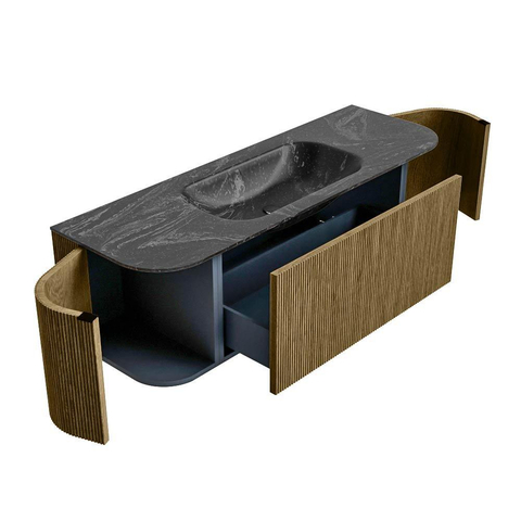 Mondiaz KURVE-DLUX Ensemble de meubles de salle de bains - 140x46x40cm - 1 tiroir - 2 portes - lavabo solid surface - central - 1 trou de robinet - Dusk SW1415256