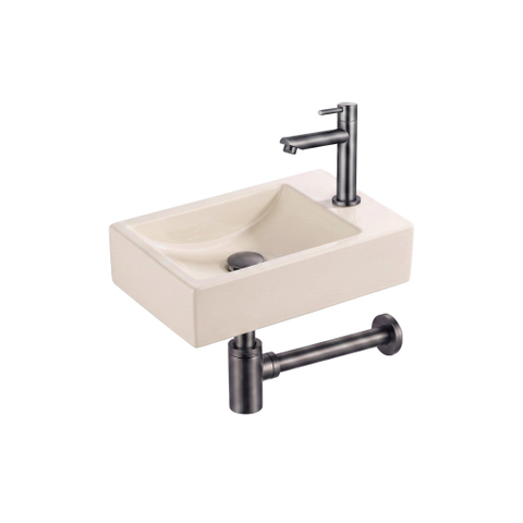 Saniclass Fuente pack lave-mains – rectangulaire – 40 x 22 x 10 cm – Solid Surface beige – robinet gunmetal brossé SW1587197