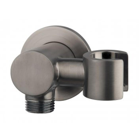 Wiesbaden Unimatch Wandaansluitbocht - met kantelbare handdouchehouder rond 1/2" - PVD - gunmetal (antraciet) SW454671