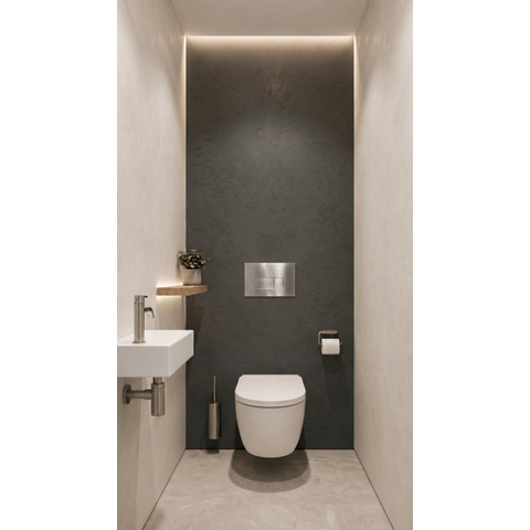 QeramiQ Dely Toiletset - 36.3x51.7cm - diepspoel - rimless - Geberit UP320 inbouwreservoir - softclose toilet zitting 35 mm - steel bedieningsplaat - rechthoekige knoppen - mat wit SW1235392