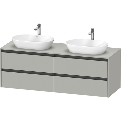 Duravit Ketho.2 Wastafelonderbouwkast - inclusief consoleplaat - met 4 laden - voor dubbele waskommen - 160x55x56.8cm - met handgrepen antraciet - betongrijs mat SW772254