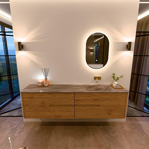 Mondiaz CIRO-DLUX Badkamermeubelset - 190x45x50cm - Solid surface wastafel Oza - 1 wasbak Rechts - zonder kraangaten - 4 lades - Oak SW1531162