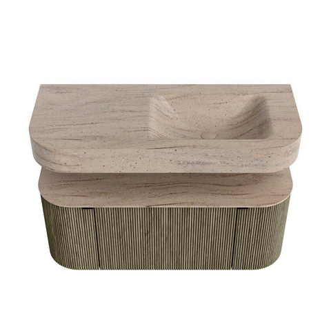 MONDIAZ THOR-DLUX 110cm meuble de salle de bains arrondi gauche + droite couleur Shadow avec 1 tiroir et 2 portes. Vasque suspendue CLOUD Droite sans trou de robinet couleur Saba. SW1463154