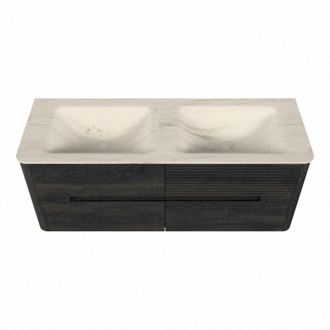 Mondiaz CIRO-DLUX Badkamermeubelset - 130x45x50cm - Solid surface wastafel Meli - 2 wasbak Dubbel - 2 kraangaten - 4 lades - Shadow SW1532565