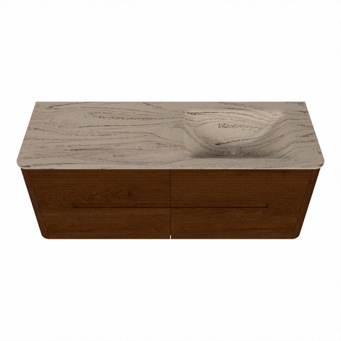 Mondiaz CIRO-DLUX Meuble de salle de bains - 130x45x50cm - Plan-vasque solid surface Arena - 1 vasque à droite - sans trous de robinetterie - 4 tiroirs - Ruby SW1531742
