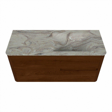 Mondiaz CIRO-DLUX Meuble de salle de bains - 110x45x50cm - Plan vasque solid surface Glace - 1 vasque à droite - sans trous de robinet - 2 tiroirs - Ruby SW1531662