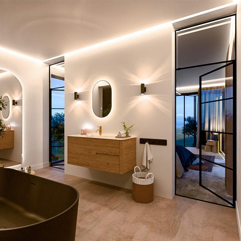 Mondiaz CIRO-DLUX Ensemble de meubles de salle de bains - 120x45x50cm - lavabo en solid surface Frappe - 1 vasque à gauche - 1 trou de robinet - 2 tiroirs - Chêne SW1530842