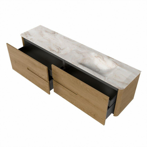 Mondiaz CIRO-DLUX Meuble de salle de bains - 190x45x50cm - Plan vasque solid surface Frappe - 1 lavabo à droite - sans trous de robinet - 4 tiroirs - Chêne SW1530917