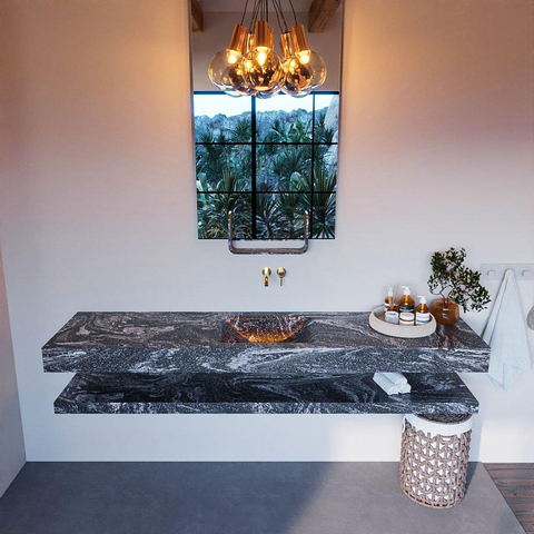 Mondiaz ALAN-DLUX Ensemble de meuble - 200cm - meuble Lava mat - 0 tiroirs - Lavabo Cloud Lava suspendu - vasque Centre - 0 trous de robinet SW809227