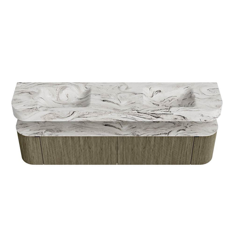 MONDIAZ THOR-DLUX Meuble de salle de bains - 200cm - arrondi gauche + droite - couleur Shadow - 2 tiroirs et 2 portes - Vasque suspendue CLOUD Double sans trou de robinet - couleur Glace SW1467024