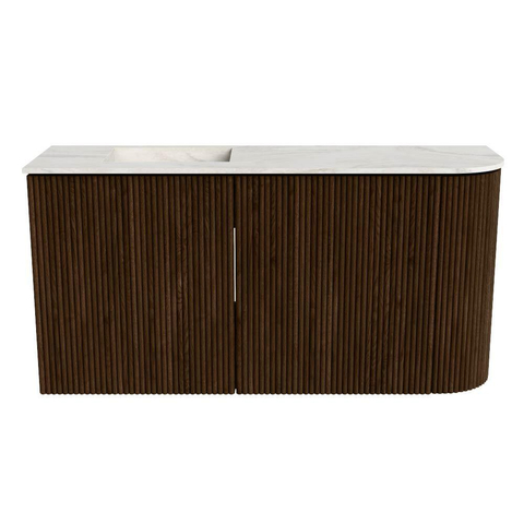 Mondiaz JOYA-DLUX 81.6cm toiletmeubel - ronding rechts kleur Walnut - Wastafel FAYE positie Links 1 kraangat kleur Ostra. SW1422651