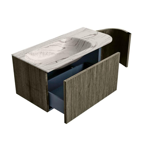 MONDIAZ KURVE-DLUX 95cm badmeubel ronding Rechts kleur Shadow met 1 lade en 1 deur. Wastafel BIG SMALL Links zonder kraangat Nata. SW1432264