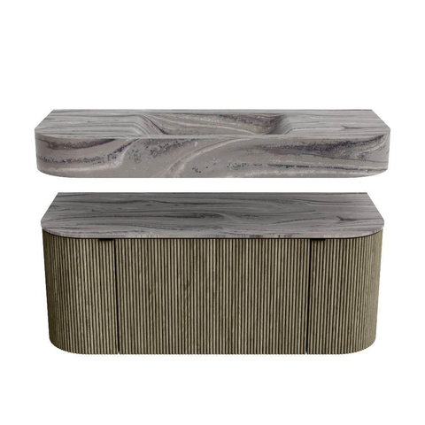 MONDIAZ THOR-DLUX Meuble de salle de bains 110cm arrondi gauche + droite couleur Shadow avec 1 tiroir et 2 portes. Vasque suspendue CLOUD Milieu 1 trou de robinet couleur Sombra. SW1463039