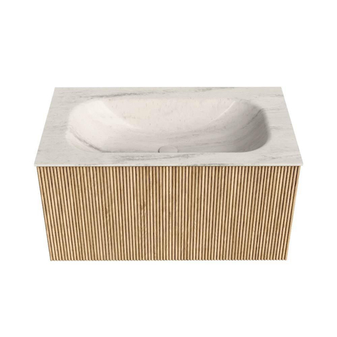 MONDIAZ KURVE-DLUX Meuble de salle de bains 80 cm couleur Oak avec 1 tiroir et 0 porte. Lavabo BIG SMALL Centre 1 trou de robinet Meli. SW1431584